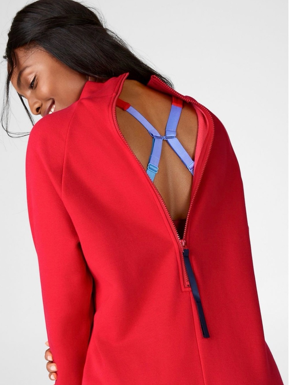 $89 Fabletics Zaylee Funnel Neck Tunic Sweatshirt Red Activewear Cozy Large